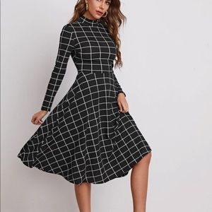 Worn once grid print flared midi dress from Shein